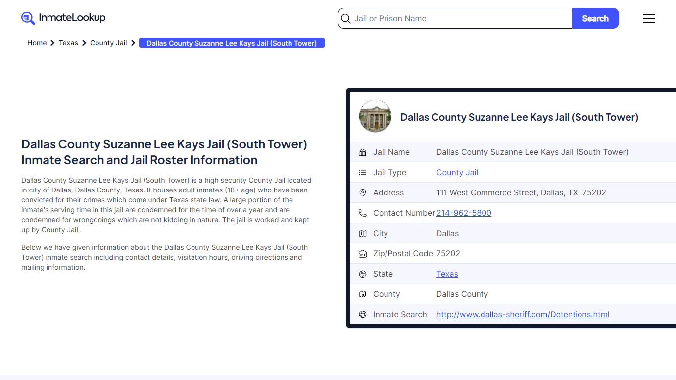 Dallas County Suzanne Lee Kays Jail (South Tower) Inmate Search, Jail ...